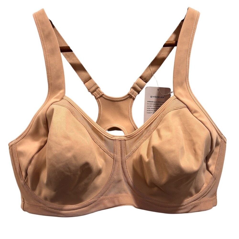 Syrokan A217 Womens Sports Bra Max Control High Impact Underwire 40c Beige NWT